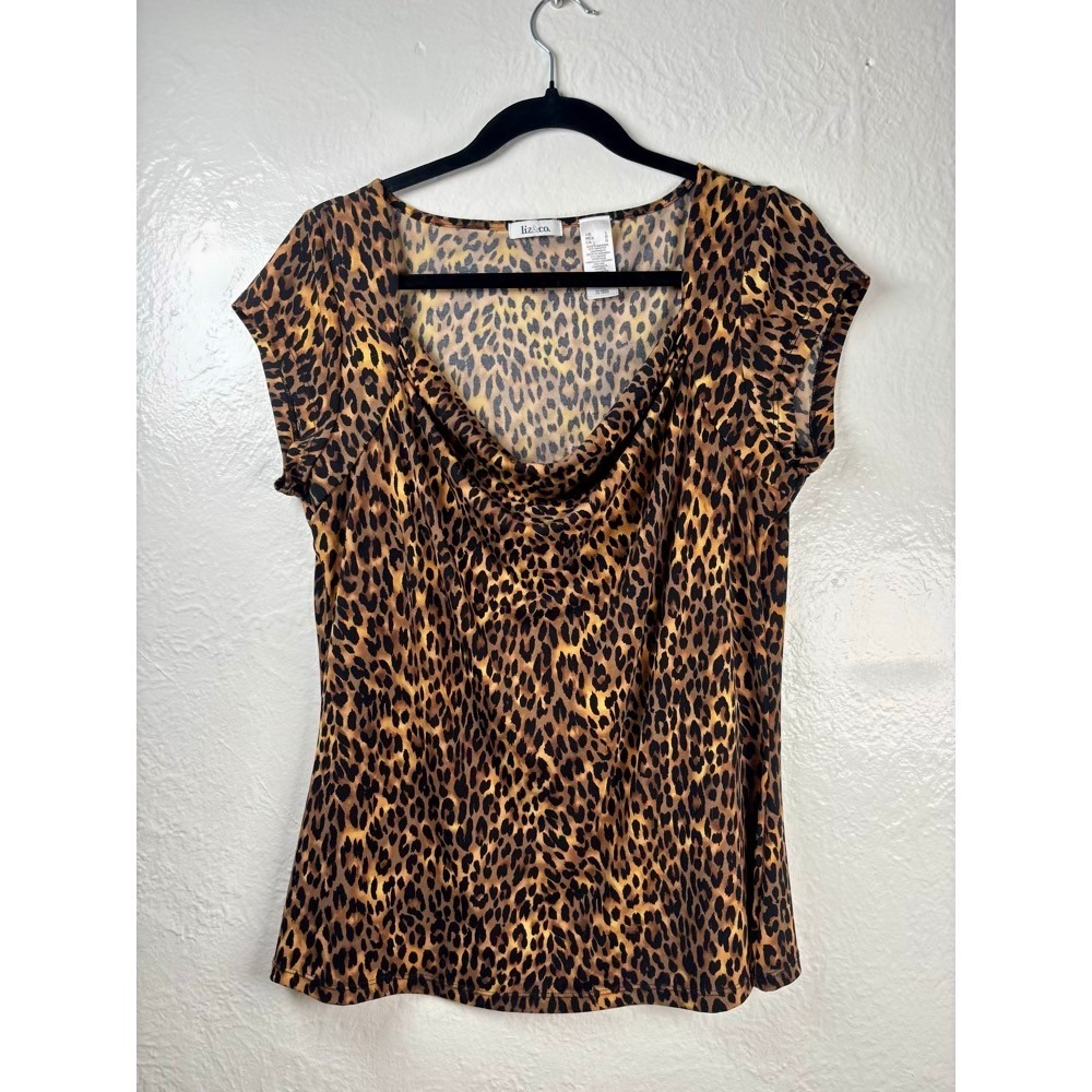 Leopard Print Top Women Large Short Sleeve Stretch Mob Wife Animal Print Y2K